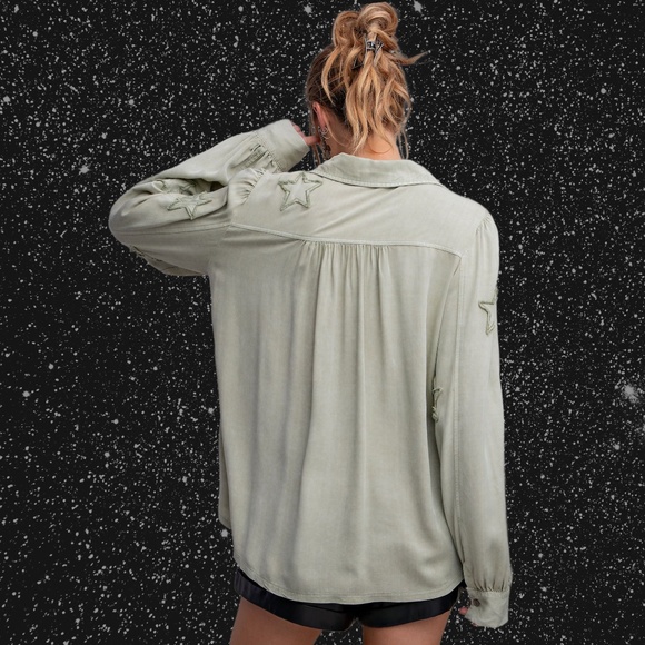 EASEL "STAR STRUCK" Super Soft Mineral Wash Lightweight Shirt, Embroidered Stars - Picture 13 of 16